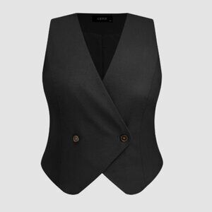 Cider Linen-blend V-neck Solid Button Vest Curve & Plus, Black - Size 3X